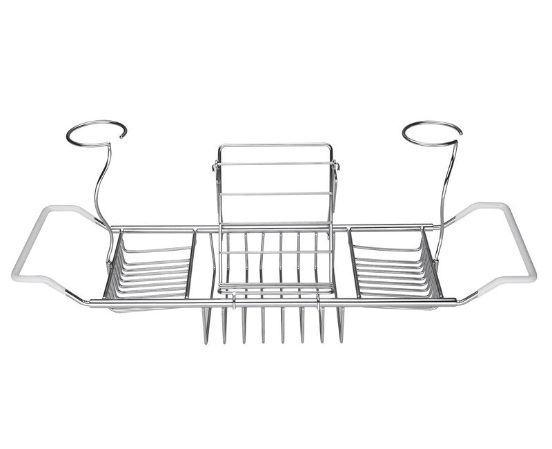 iPEGTOP Stainless Steel Bathtub Caddy Tray - Over Bath Tub Racks Shower Organizer with Extending Sides, Removable Wine Glass Book Holder