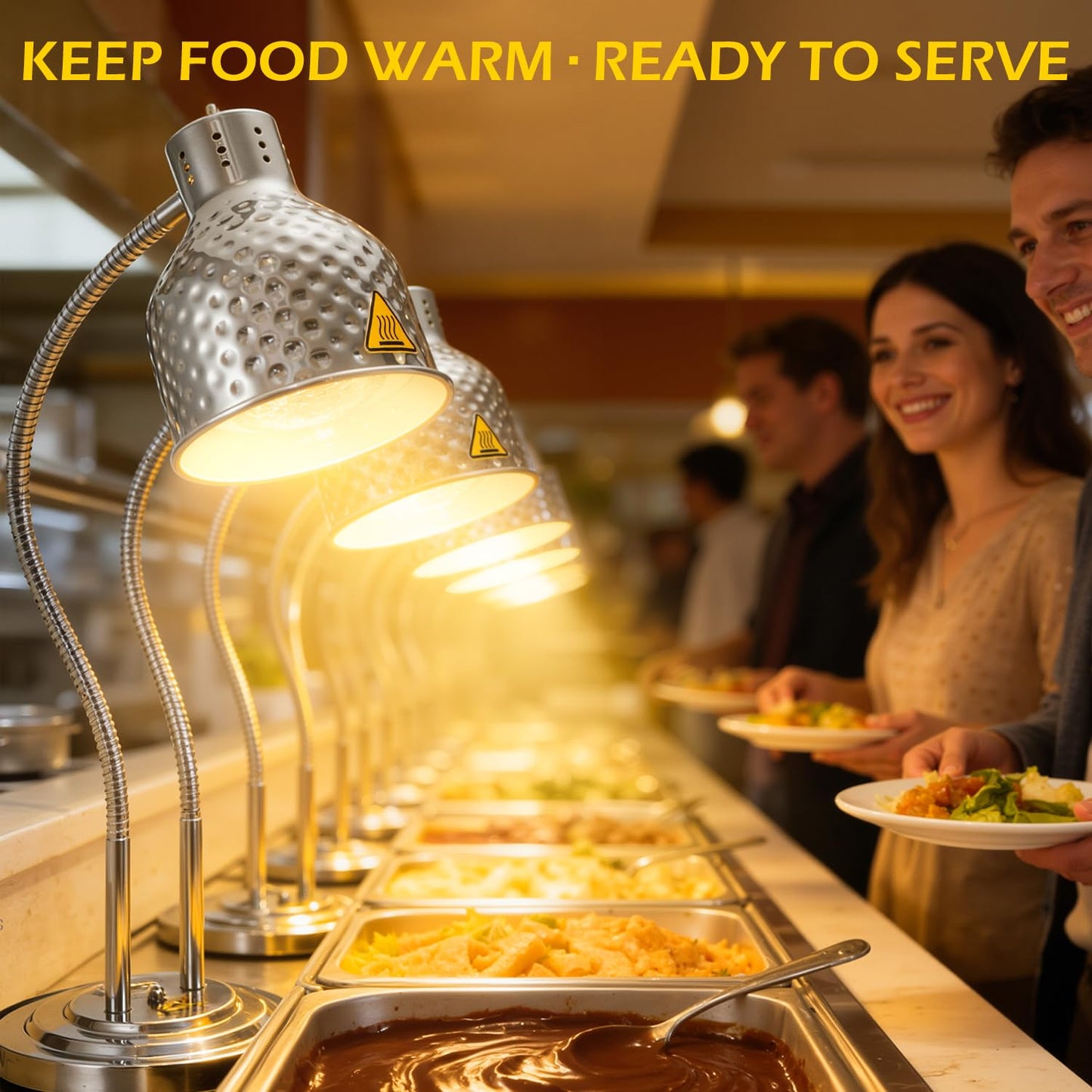 Dyna-Living Food Heat Lamp, 2-Head Adjustable Commercial Food Warmer Lamp Portable Electric Heat Lamp for Food Catering Warming Lights for Buffet Parties Restaurant Kitchen, 500W Silver
