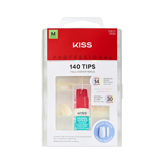 Kiss PROFESSIONAL, Press On Nails, Nail glue included, 'Absolutes', White, Medium Size, Square Shape, Includes 140 Nails, 3g Glue