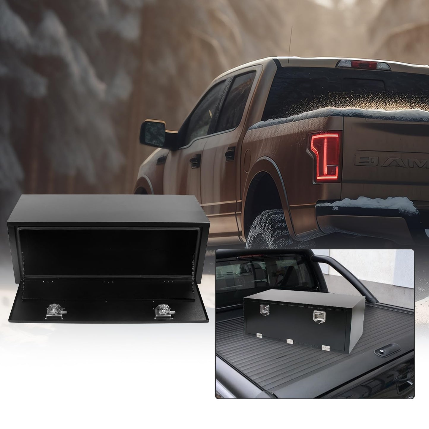 FGJQEFG 48'' Heavy Duty Truck Tool Box Steel for UnderBed Trailer Outdoor Car with Lock and Key - 48 x 18 x 18 Inch Black Underbody Toolbox