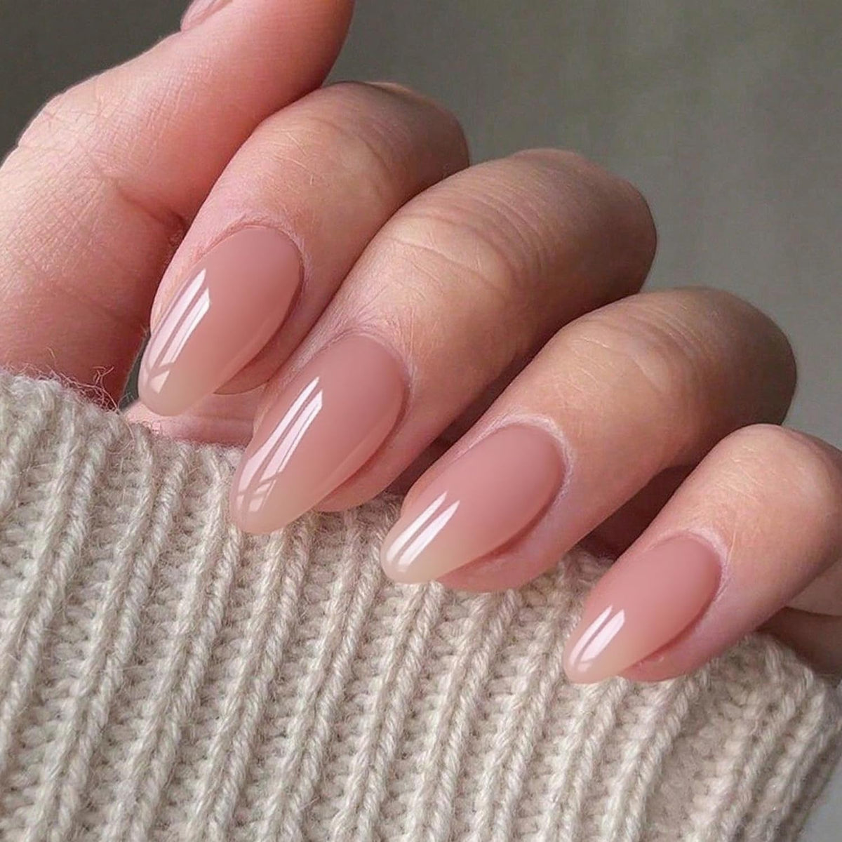 GLAMERMAID Nude Pink Press On Nails Short Almond, Natural Pure Pink Handmade Soft Jelly Gel Fake Nails Tip, Neutral Glossy Round Oval Stick Glue on Nails Kit for Women, Reusable Acrylic False Nail Set