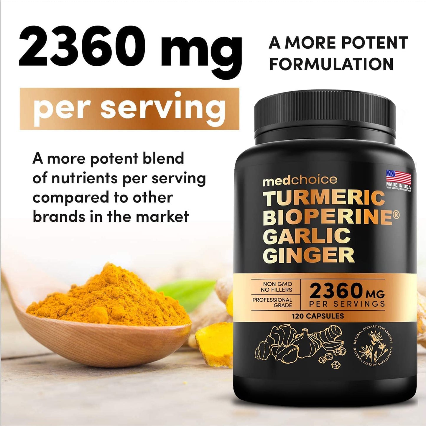MEDCHOICE Turmeric & Ginger (120ct), Sleep Melatonin (180ct), and Nootropic Brain (120ct) Supplement Bundle - Wellness Trio for Brain, Sleep, & Immune Support - Vegan, Non-GMO, Gluten-Free