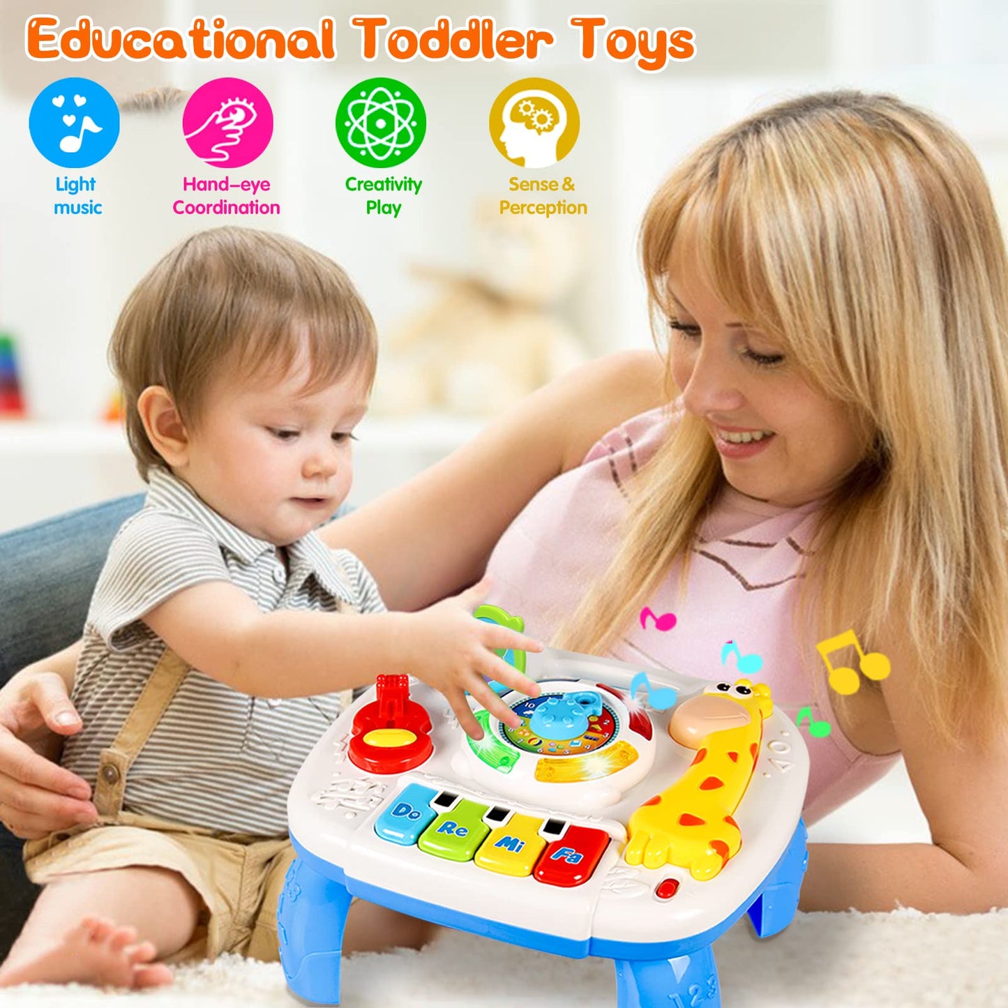 HQXBNBY Baby Toys 6-12 Months, Musical Learning Table Toys for 1 2 3 Year Old Boys Girls Early Education Activity Center Toys for 7 8 9 10 18 Months Kids Toddler Valentines'Day Birthday Gifts