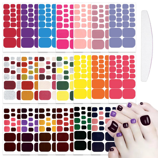 WOKOTO 20 Sheets 440 Pieces Toe Nail Polish Stickers Full Nail Wraps for Women, Solid Color Gel Nail Polish Strips for Toe Nails, Nail Color Strips for Women Stick On Nails Art Stickers