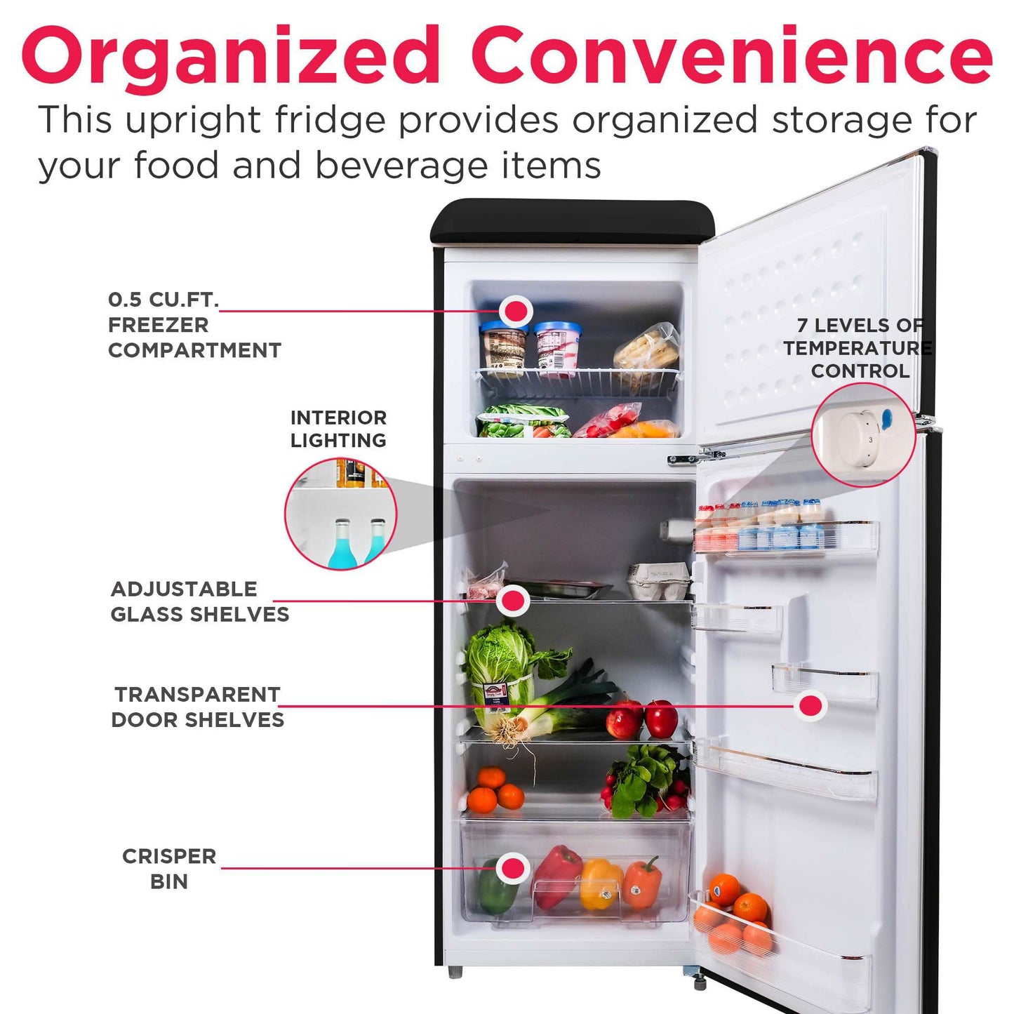 Frigidaire, 2 Door Apartment Size RETRO Refrigerator with Top Freezer, Chrome Handles, 7.5 cu ft, ONYX