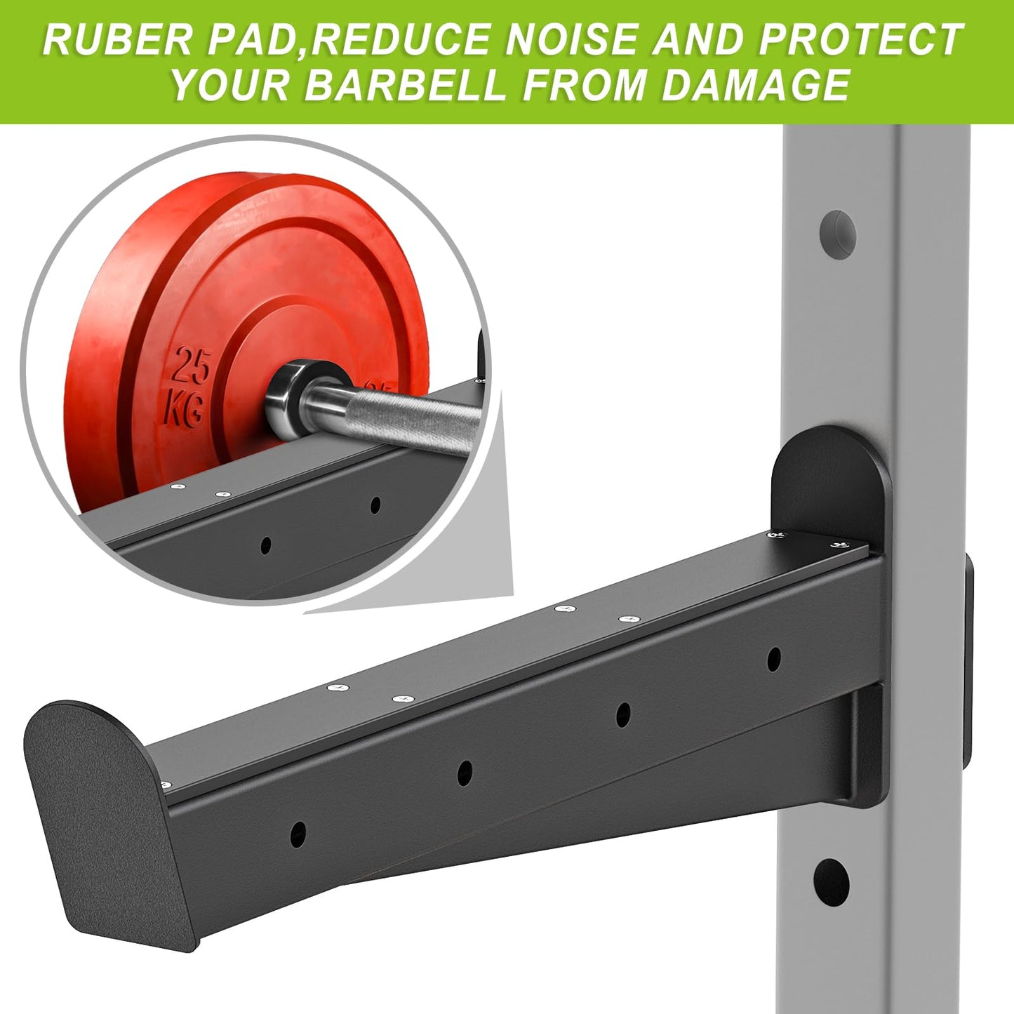 Kipika Safety Spotter Arms for 2" x 2"" Power Racks with 5/8"" or 1"" Holes - Heavy Duty Barbell Safety Catches with Rubber Pad - Adjustable and Easy to Install - Set of 2"