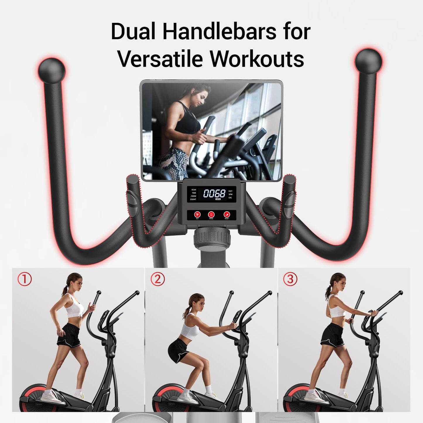 UMAY Elliptical Exercise Machine with 15.5" Stride & Heart Rate Grips, Silent Magnetic Elliptical Trainer for Home with 16 Levels Resistance and LCD Monitor, 350LBS Weight Capacity