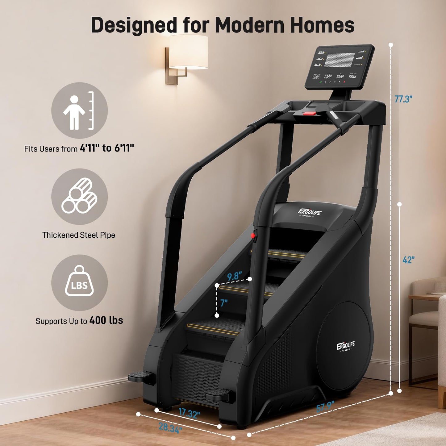 ERGOLIFE Stair Climber with 25 Resistance Levels for Home Gym, Stairmaster for Cardio Exercise, Stair Stepper Machine with LED Display