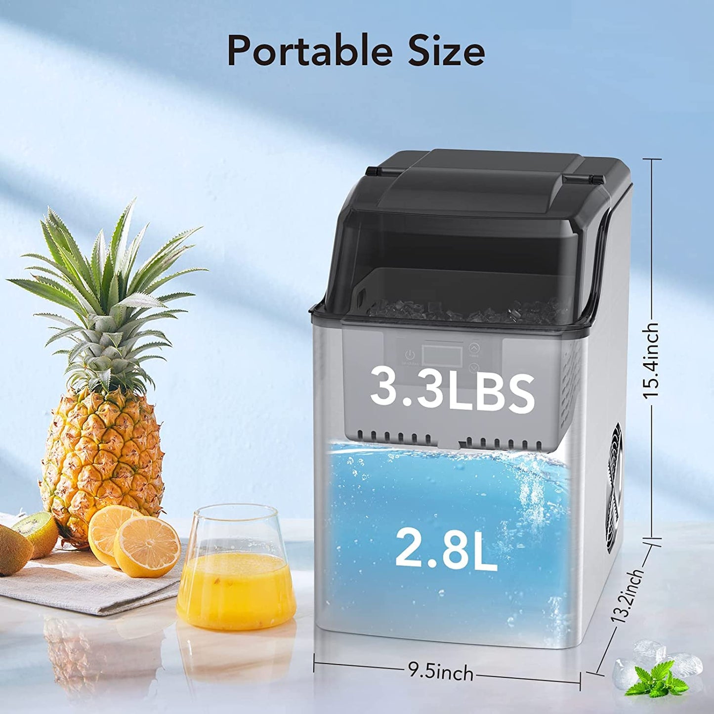 Garvee Compact Countertop Ice Maker, 44 LBS/Day Nugget Ice Maker Machine, Stainless Steel Pebble Ice Cube Maker with Self-Cleaning, 24H Timer, Ice Basket and Ice Scoop for Home, RV, Office