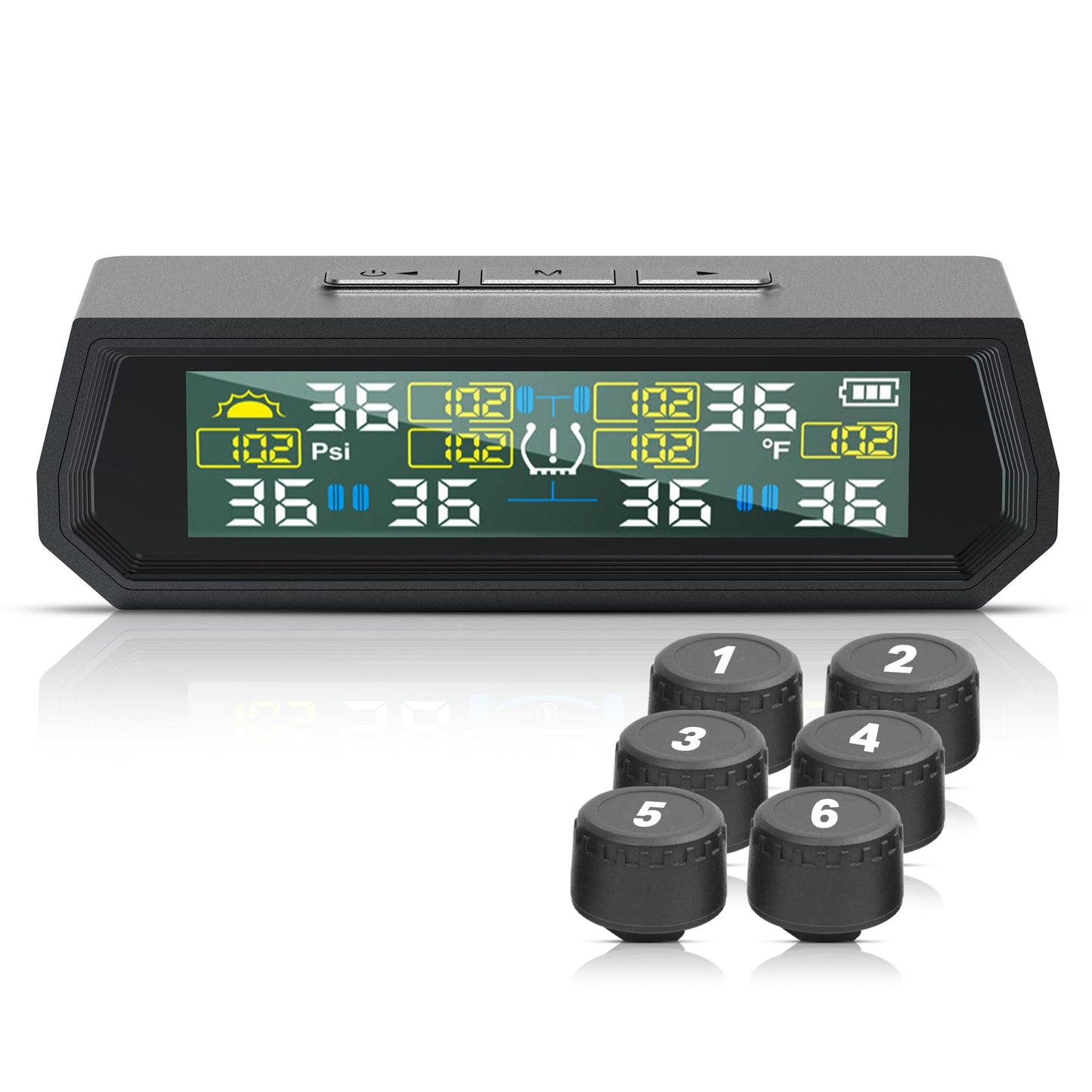 HertzEagle RV Tire Pressure Monitoring System (TPMS) - 6 Sensors Solar Wireless, Real-Time Monitoring with LCD Display & Alarm, Waterproof for RV Trailer Motorhome Tires T026