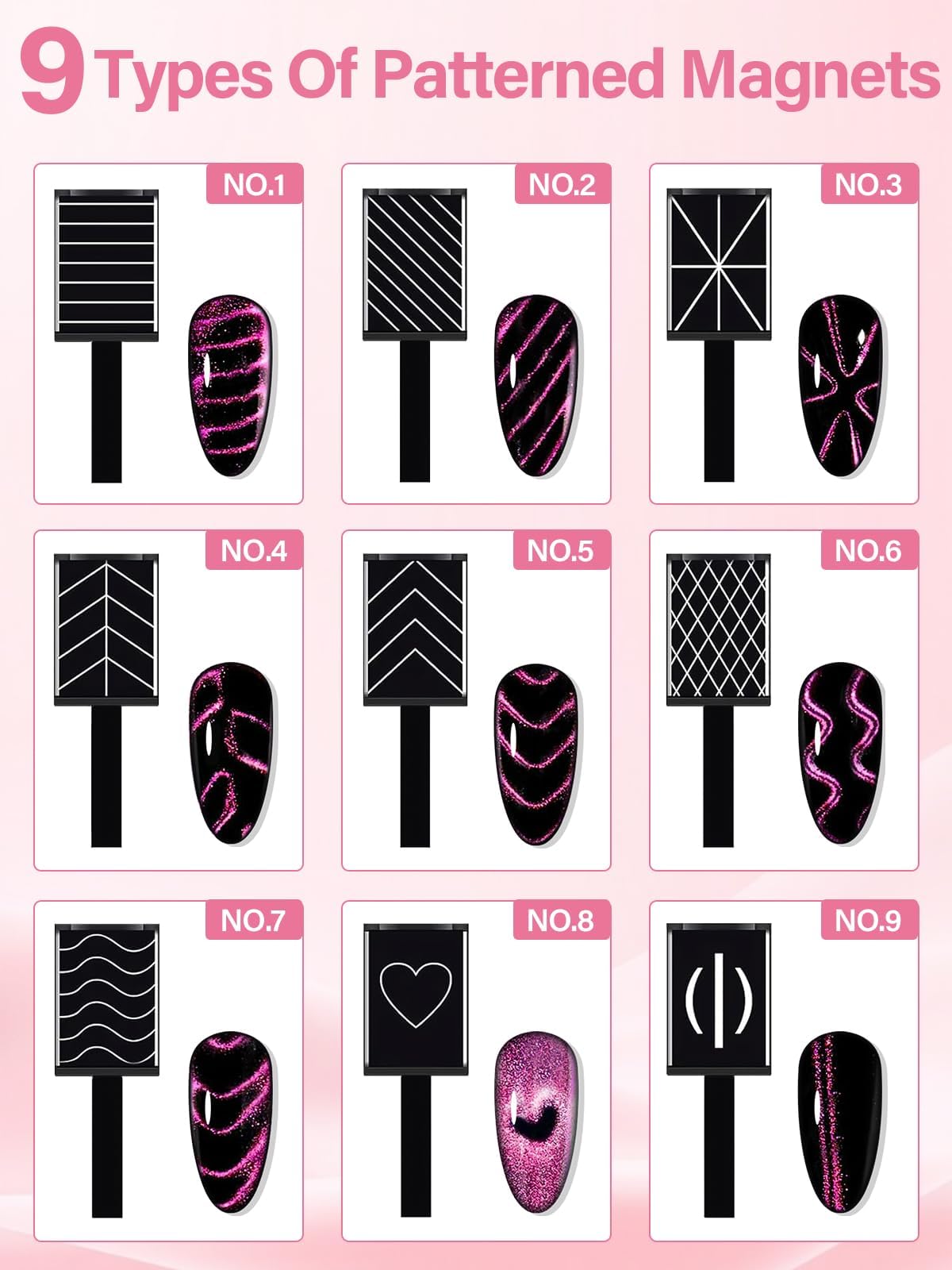 EBANKU Cat Eye Magnet Tool Set, 11PCS Cat Eye Gel Nail Polish Magnet Tools , 6 in 1 Cat Eye Nail Magnet Set with Steel Ball Magnetic Pen, Multifunctional French Heart Magnet for Nail Art DIY at Home
