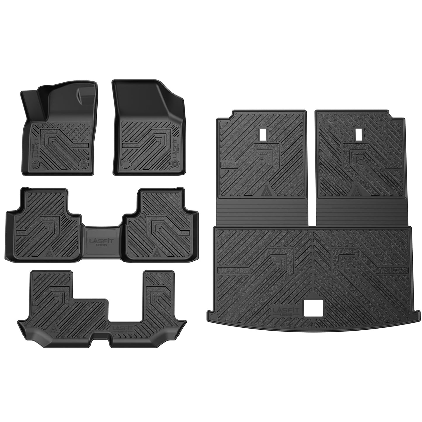 LASFIT Floor Mats for Volkswagen VW Atlas 2019-2026 7 Seats(Bench Seating), All Weather TPE Custom Fit 3 Rows Floor Liners and Backrest & Trunk Mats for VW Atlas Accessories Full Set Car Mats, Black