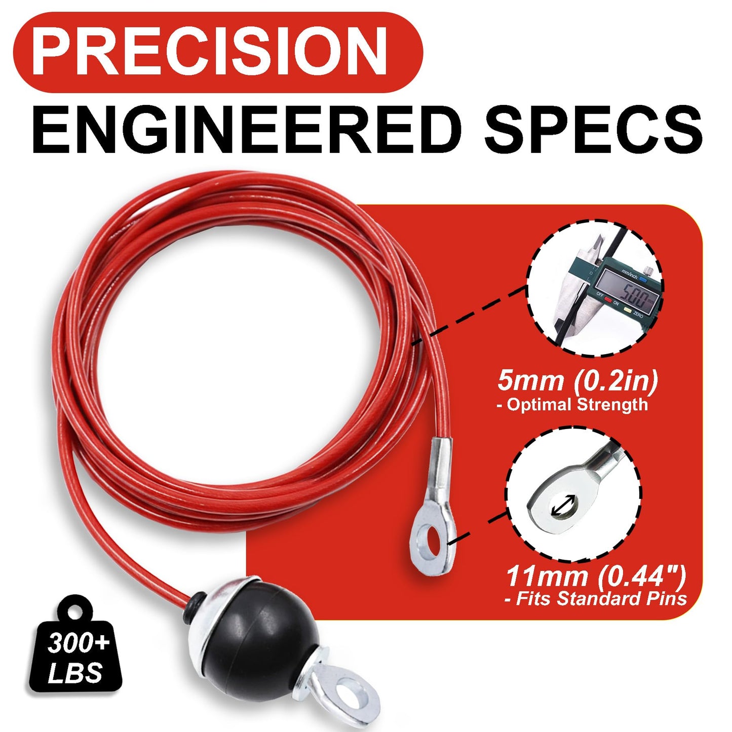 J Bryant Fitness Pulley Cable Replacement - 5mm(0.2inch) Heavy Duty Steel Wire Rope for Home Gym & Cable Machine Accessories Black/Red Cable for Weight Machine (Red, 115")"