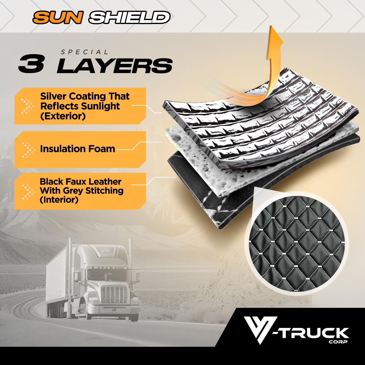 Sun Shield – 3-Layer Insulated Blackout Window Cover – Compatible with Kenworth T680 Semi Truck – Heat & UV Protection, Enhanced Privacy, Easy Install & Removal for Cab Interior Comfort