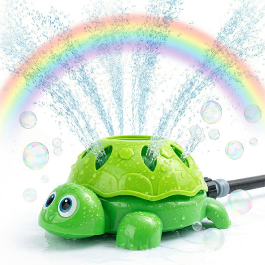 TOY Life 2-in-1 Turtle Sprinkler for Kids with Bubble Machine – Kids Water Sprinkler for Yard, Outdoor Water Toys for Kids Ages 3-5 4-8, Rotating Backyard Sprinkler Toy for Outdoor Summer Water Play