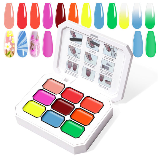 U-Shinein Gradient Painting Gel, 9 Colors Ombre Gel Nail Polish Sponging for Pigment Pat Nails Aura Nails French Manicure Long-lasting Home Salon DIY Nail Art Fluorescent
