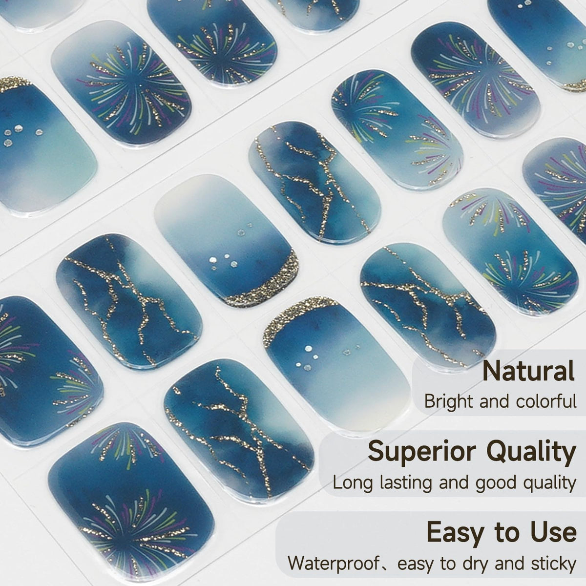 DUKASOU Semi Cured Gel Nail Strips, Stars Shine | 28 pcs Gel Nail Strips Work with Any UV Lamp, Salon Quality UV Nails Stickers, Easy to Apply for Home Nails DIY