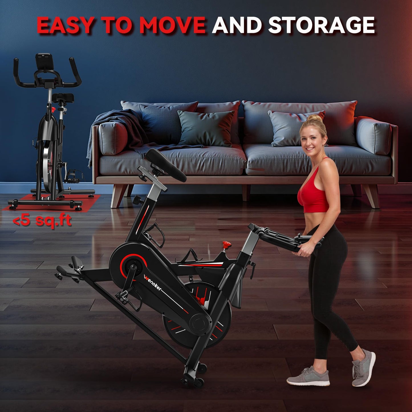 Exercise Bike, Wenoker Magnetic Resistance Stationary Bike for Home App Sync Indoor Bike with 350lbs Weight Capacity, Tablet Holder and Fitness Courses for Weight Loss