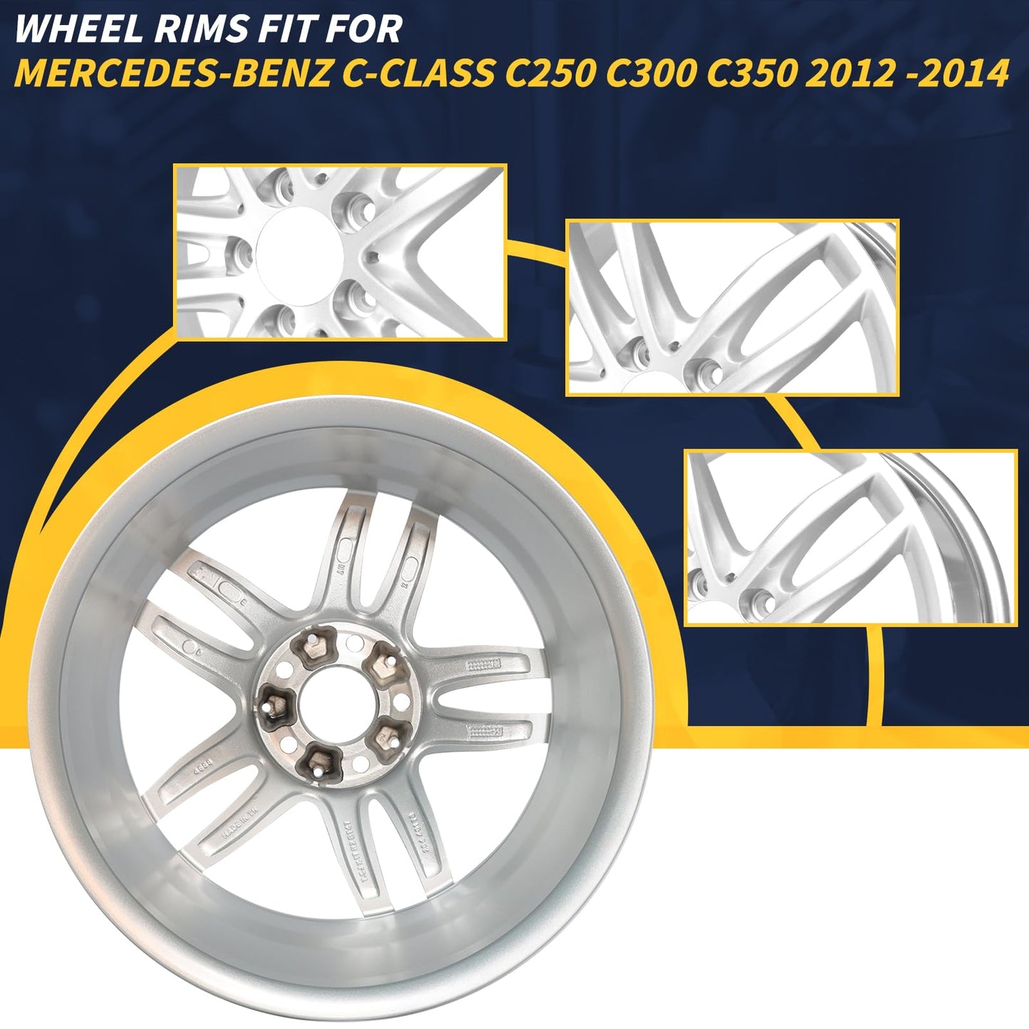 LUNEGUE Factory Wheel Replacement New Rims 17x7.5 17 Inch Front Aluminum Alloy Wheel Rim Fits for Mercedes-Benz C-Class C250 C300 C350 2012 2013 2014, ALY85227 Silver