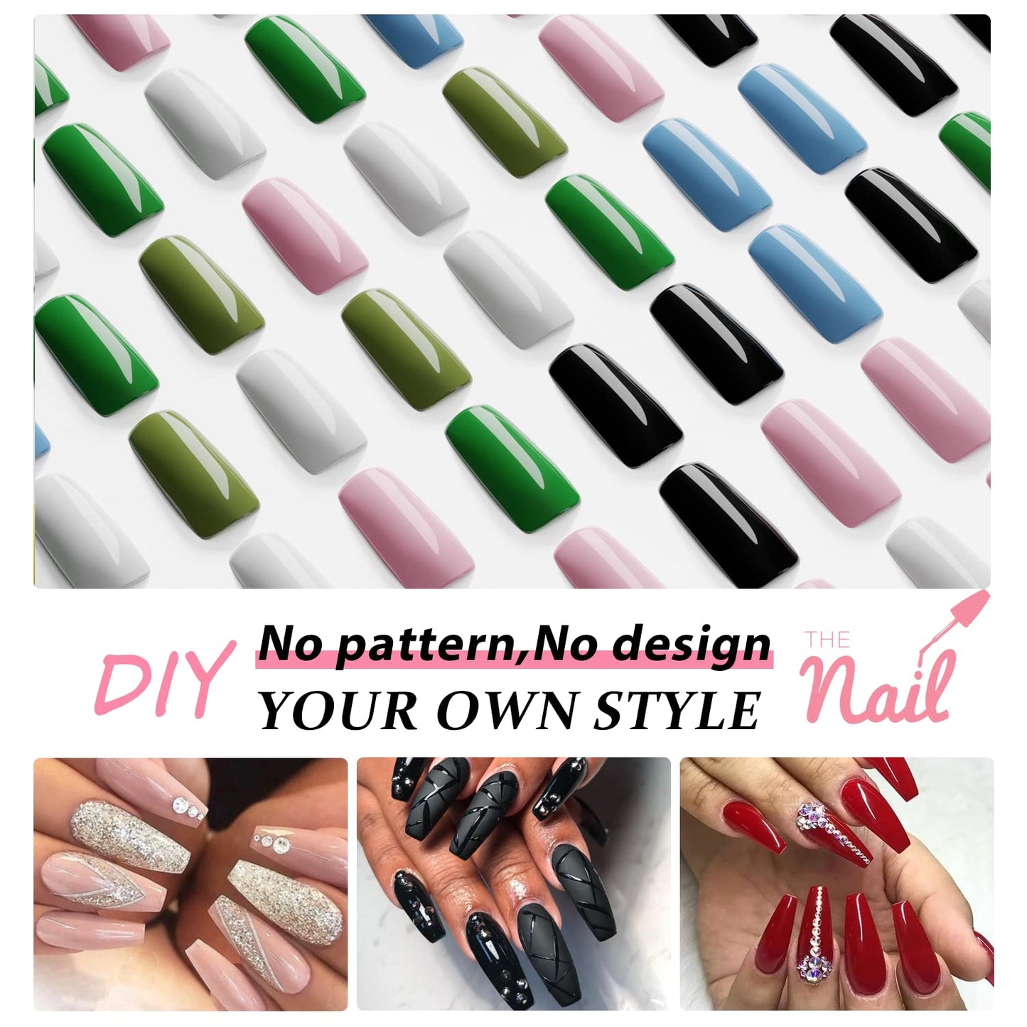 Deep Pink Press On Nails Medium Long Square,Xcreando Medium Coffin Nails Acrylic Nails Press ons Glue on Nails Medium Length, Solid Color Fake Nails for Women,Natural Thick Artificial Nails Stick on