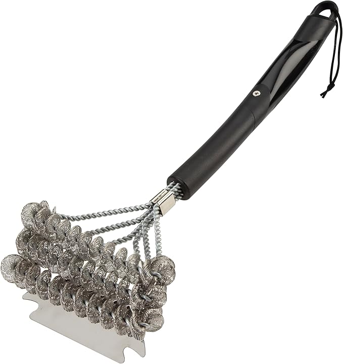 Cuisinart Triple Coil Brush, 17â Stainless Steel Grill Brush with Wide Scraper for All Grates, Bristle Free Grilling Accessory for Worry Free Cleaning, Perfect for BBQs, Cookout & Tailgate Cleaning