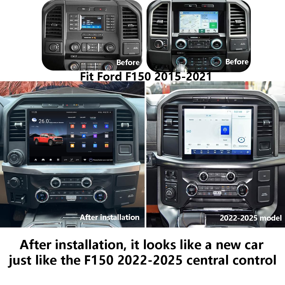 Upgrade Car Radio for Ford F150 2015-2021 Car Radio Android 14 Stereo Replacement 13.1 inch Touch Screen 8core CPU Tesla Vertical Screen Style with Wireless Carplay & Android Auto (13.1 inch 6GB+64GB)