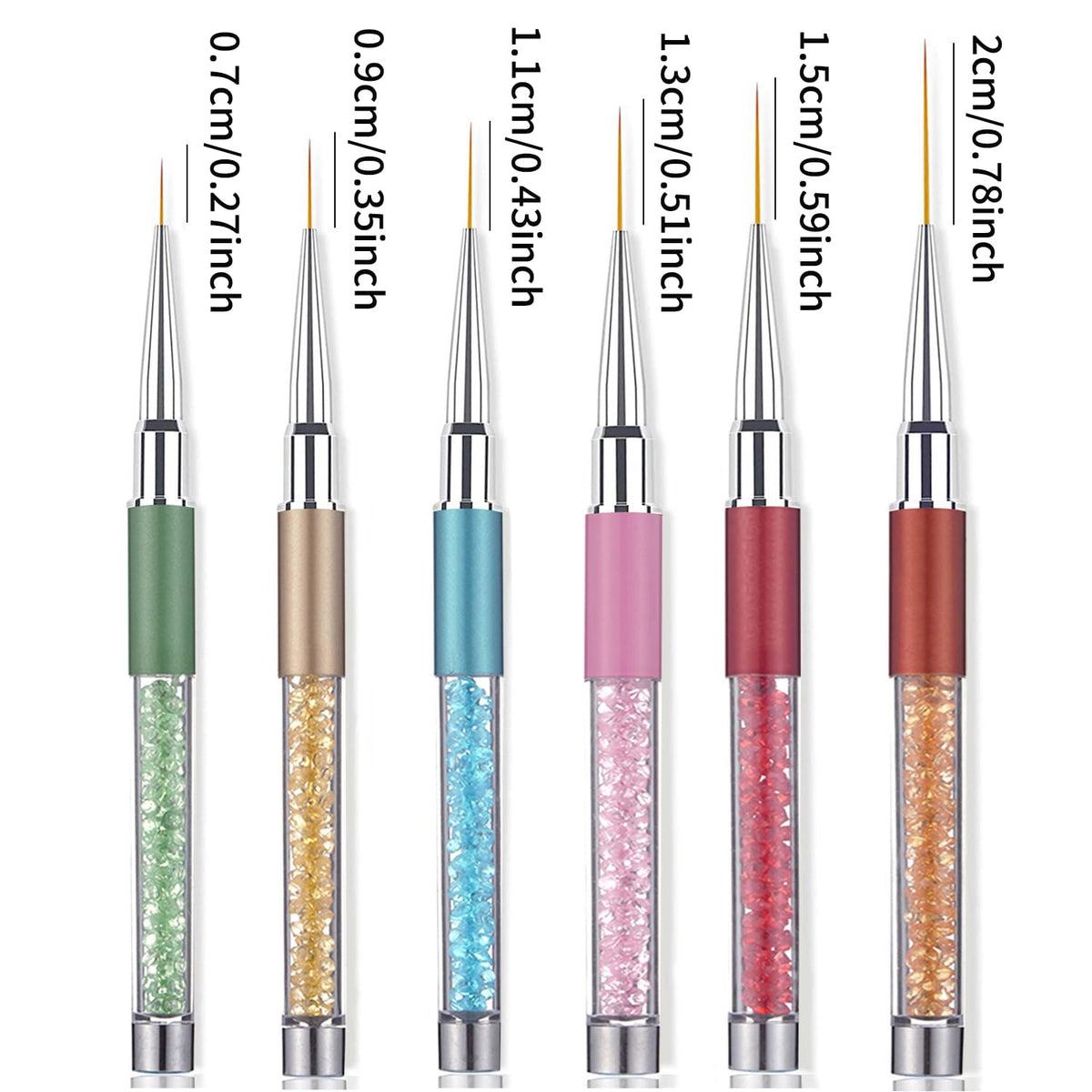 6Pcs Rhinestone Handle Ultra-Fine Nail Liner Brush Set - Professional Striping Brushes for Intricate Nail Art, Multi-Color Crystal Handle Gel Polish Liner Brushes for Salon & DIY Manicure Detailing