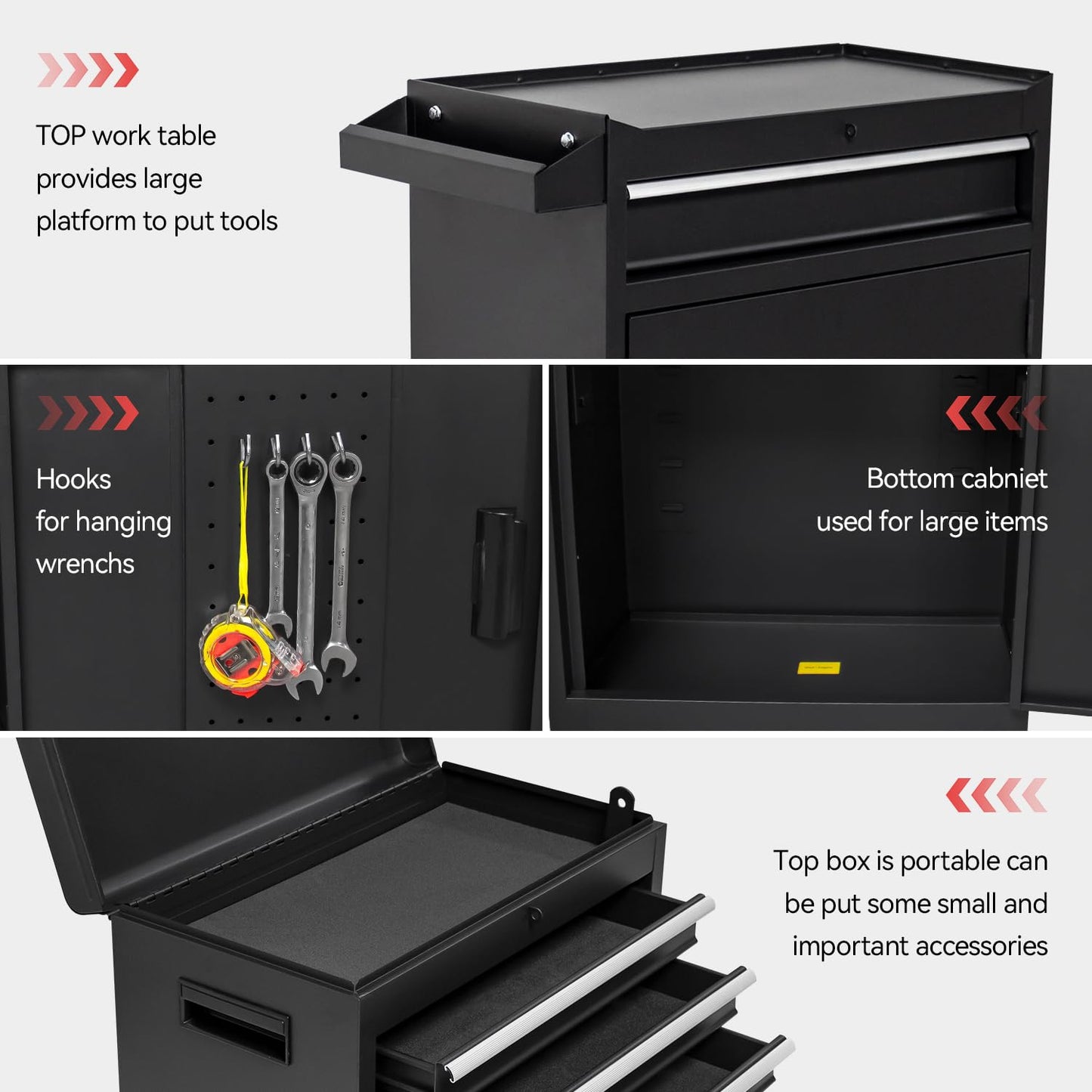 HPDMC 5-Drawer Rolling Tool Chest, High Capacity, Adjustable Shelf, Lockable Drawers, Detachable 2 in 1 Mechanic Tool Box Storage Cabinet with Wheels for Garage Workshop Warehouse Repair Shop
