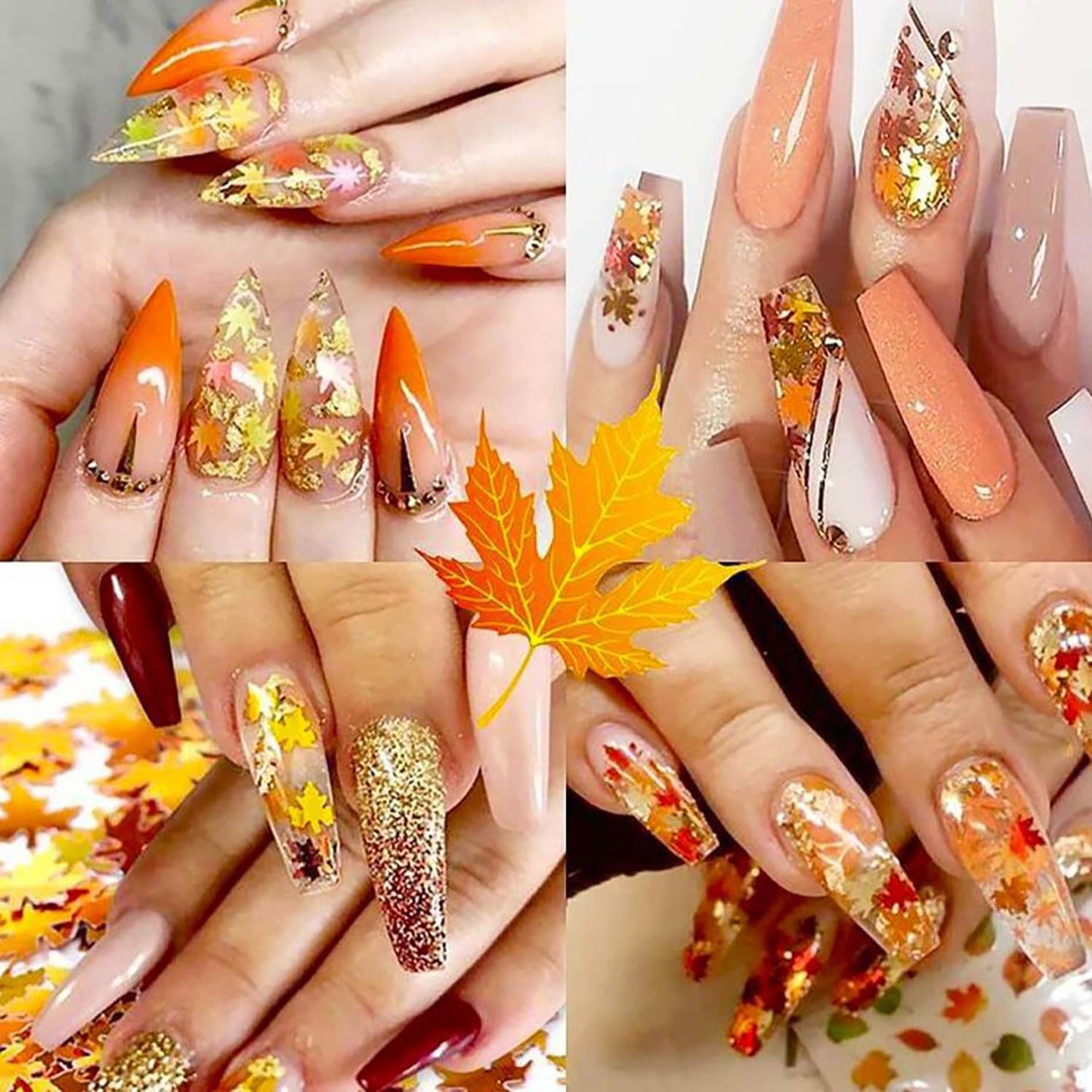 CJDLTS 6 Grid Fall Maple Leaf Glitter Sequins Nail Accessories Thanksgiving Day Glitter Manicure Mix Hexagon Circle Nail Art Glitter Flakes, 3D Nails Supplies Jewelry Studs Nail Decoration for Women
