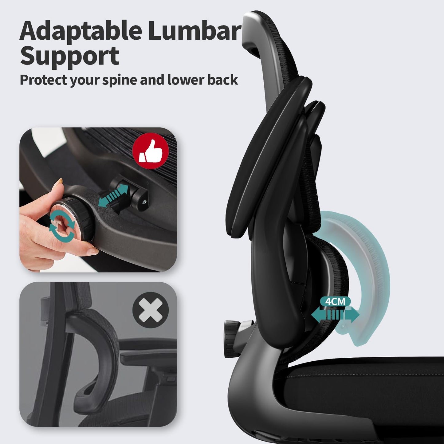 TRALT Office Chair - Ergonomic Desk Chair with Adjustable Lumbar Support, Mesh Computer Chair, Executive Chairs for Home Office Comfortable Lumbar Support (Black)