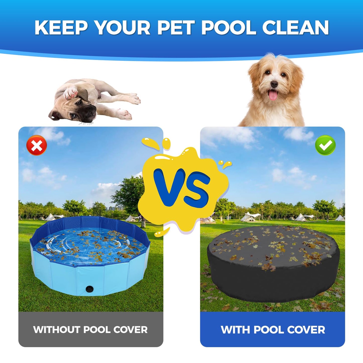 Tufmunb 71-72 inch Dog Pool Cover, Portable Round Collapsible Bathing Tub Kiddie Pool Cover with Oxford Cloth Material and Drawstring Design, Waterproof and Dustproof (Black) - Only Cover