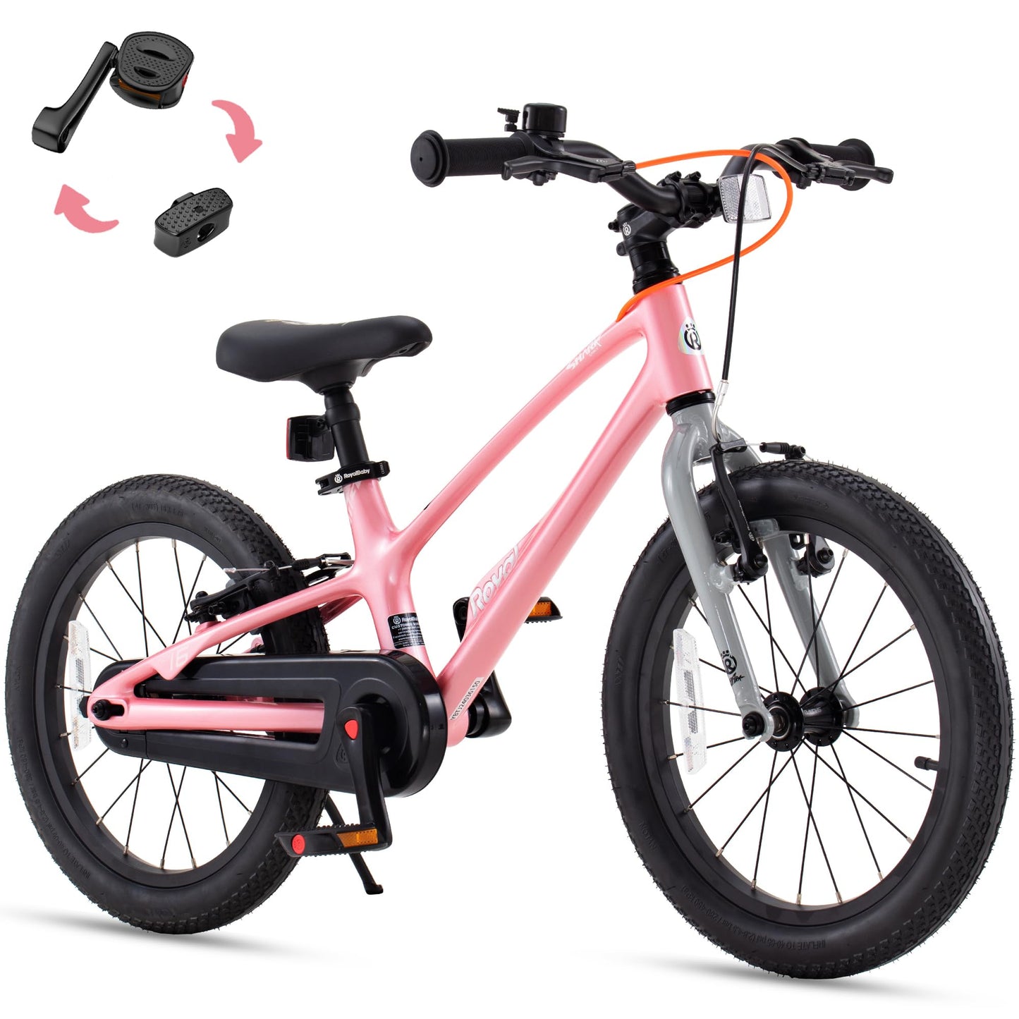 RoyalBaby EZ-Shark Ultra-Light 16 Inch Kids Bike Beginners Learning Bicycle Lightweight Alloy Boys Girls Ages 4+ Years, Pink
