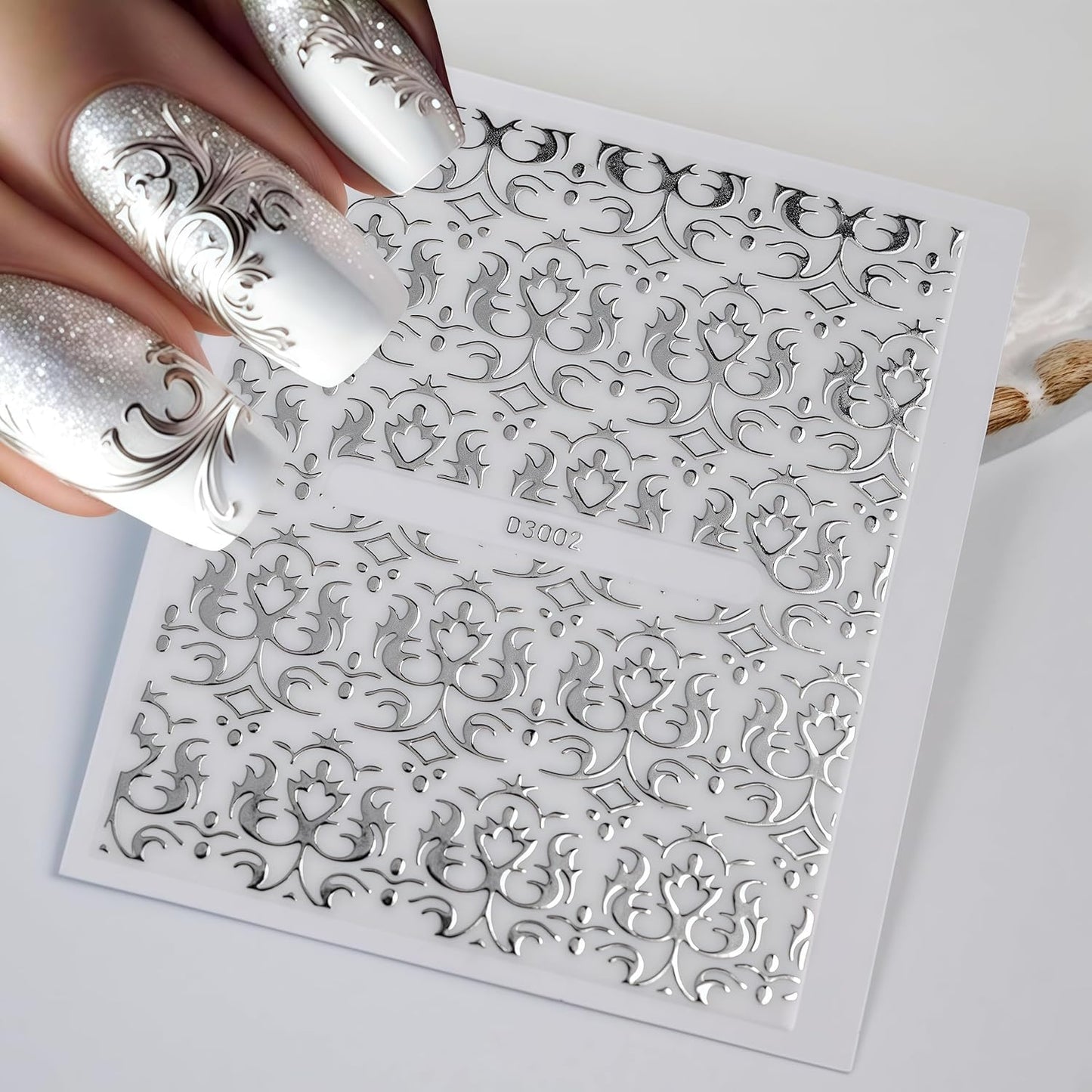 30 Sheet Silver lace Nail Stickers for Flower Nail Art 3D Self-Adhesive Nail Decals Silver Hollow Retro Floral Vine Nail Art Stickers Design lace Flower Nail Supplies for Women Manicure Decorations
