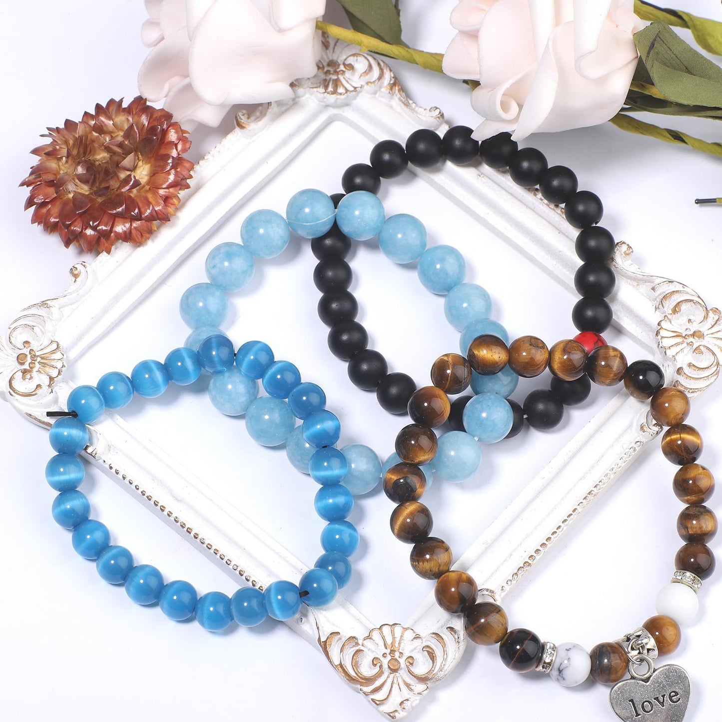NITOPUPU 100Pcs 10mm Matte Black Onyx Agate Beads for Jewelry Making, Natural Round Loose Gemstone Stone Bead for Necklace Bracelets, Crafts for Adults with Crystal Stretch Cord