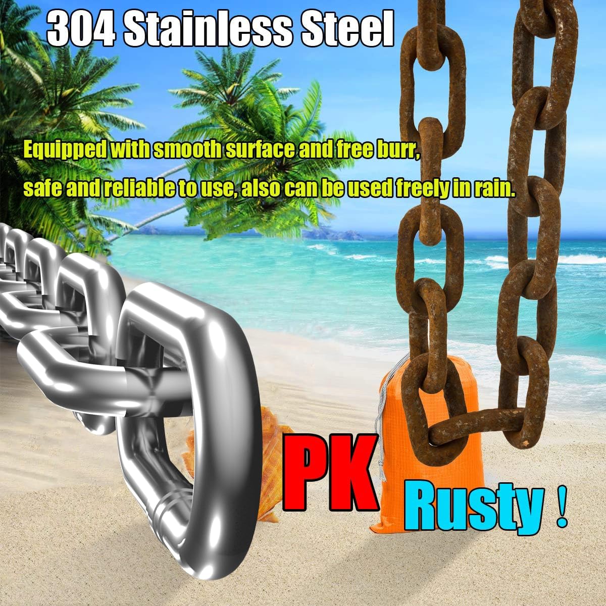 Stainless Steel Chain, Lsqurel 3/8inch Heavy Duty Chain Link Chain 6.5feet Safety Chain Utility Chain Metal Chain for Indoor and Outdoor