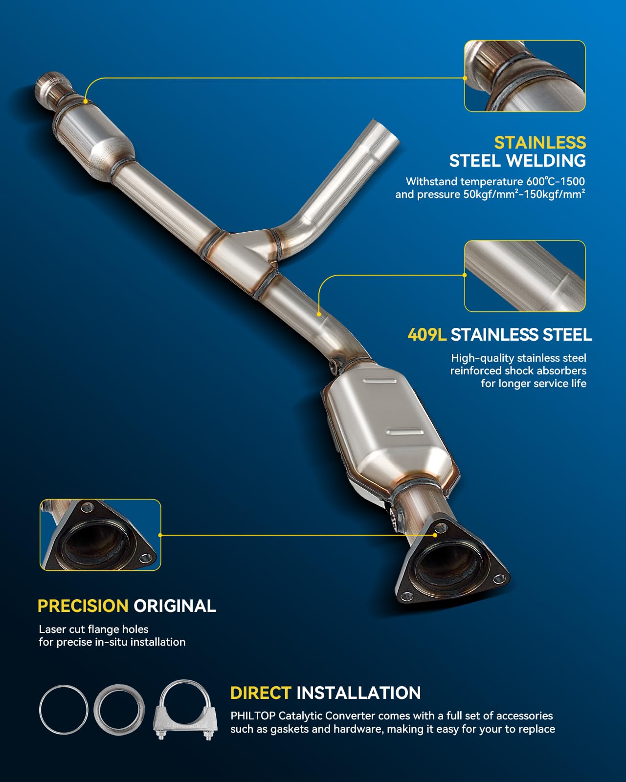 PHILTOP Catalytic Converter Kit Compatible with Chevrolet GMC 2014-2018 Silverado 1500/Sierra 1500 5.3L/4.3L, 2015-2019 Tahoe/Suburban/Yukon/Yukon XL 5.3L Replace# 50497, 645159, 50563 (EPA Compliant)