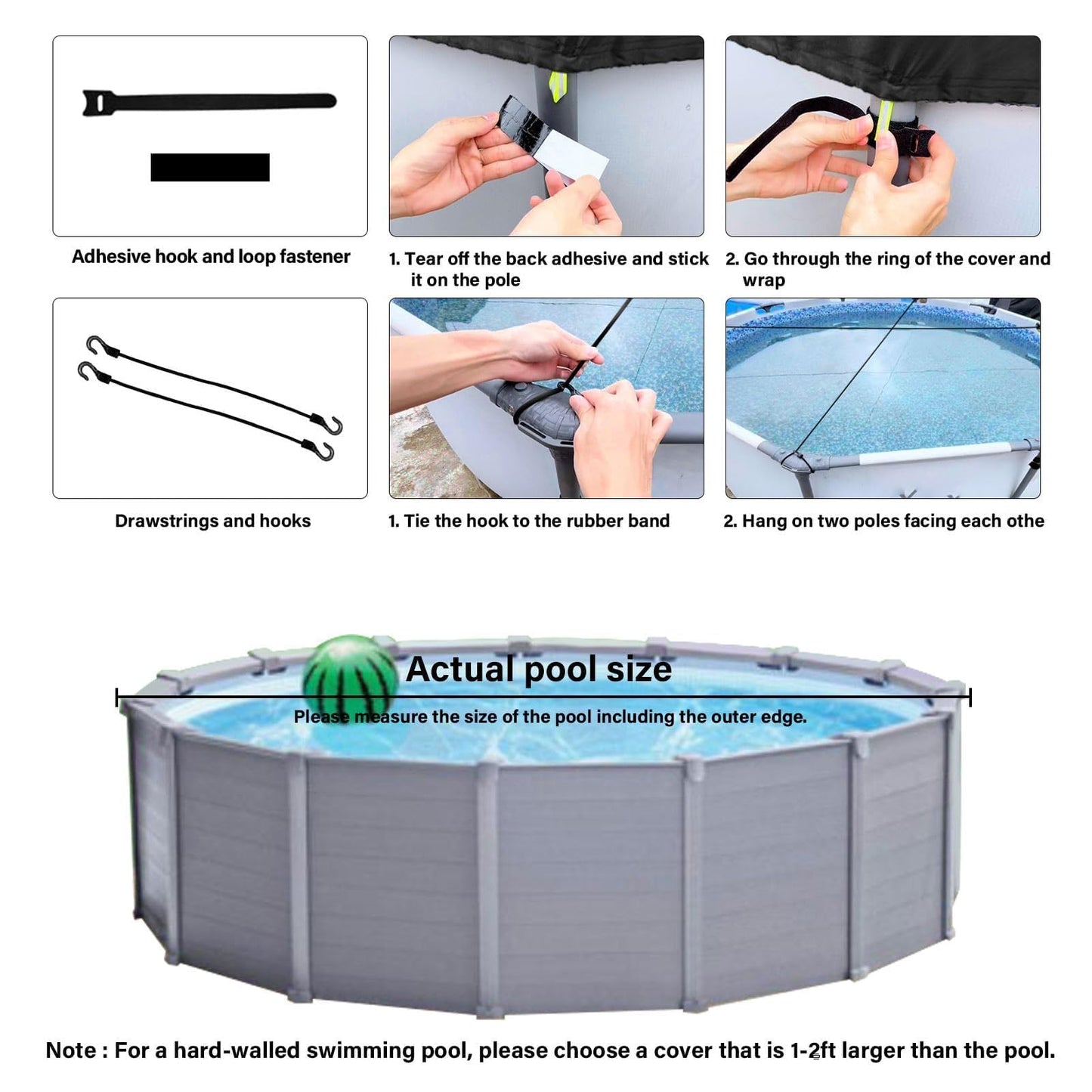SAFANA 14FT Round Pool Covers for Above Ground Pools, Round Swimming Pool Cover [Upgrade 420D Thicker] Protective Leaf Cover with Reflective Strip, Tear Resistant Durability, UV Resistance, Black