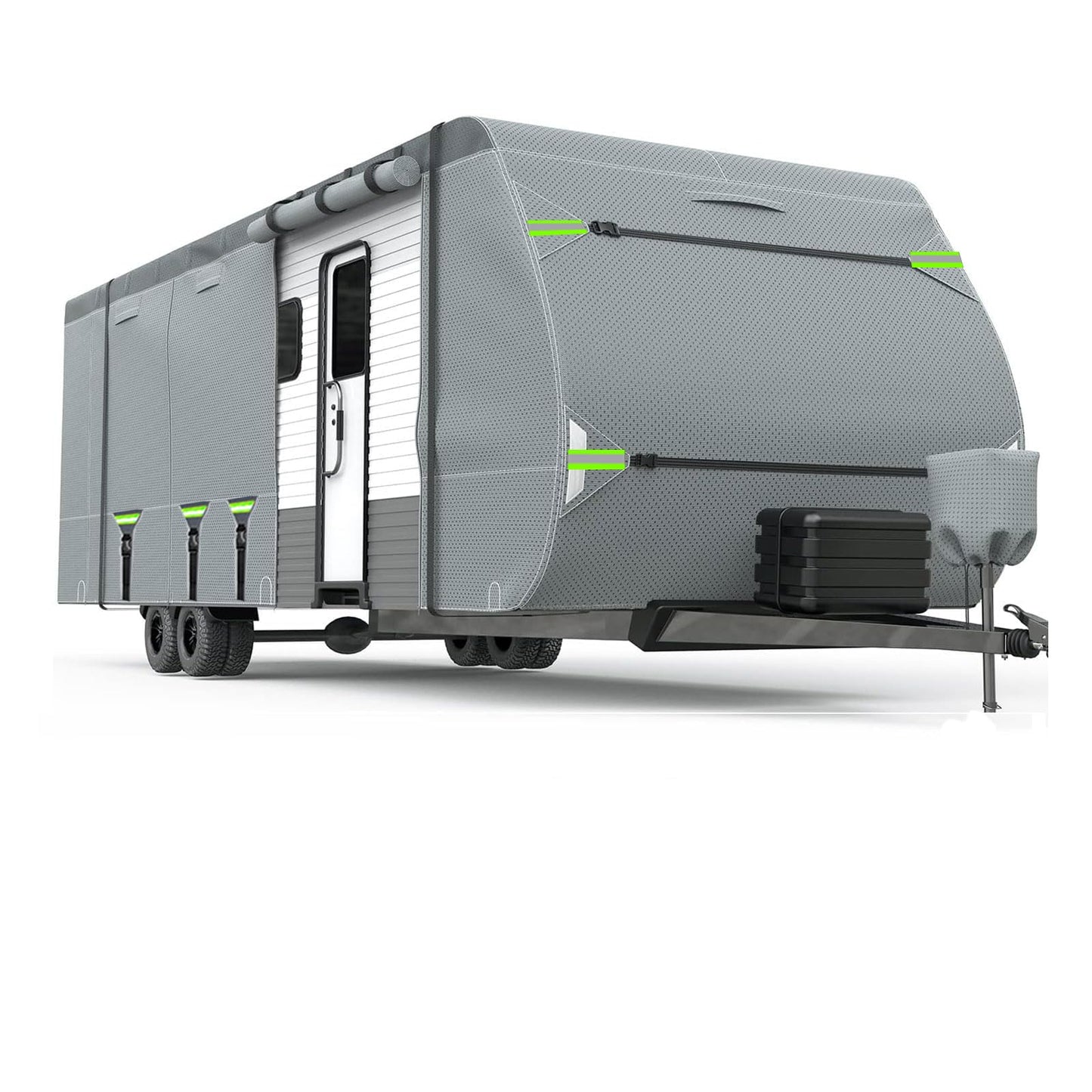 RV Cover Upgraded 8 Layers Top Camper Cover Windproof Travel Trailer Cover RV, Tire Cover,Hauler Cover with Tongue Jack Cover, Extra Long Windproof Ropes (20-22FT)