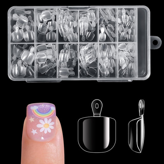 krofaue Kids Nail Tips with Handle - 240Pcs Soft Gel Press on Nails for Girls & Children for Easy DIY Nail Tips Art, 12 Sizes Fingernail Decoration (4-8 years old)