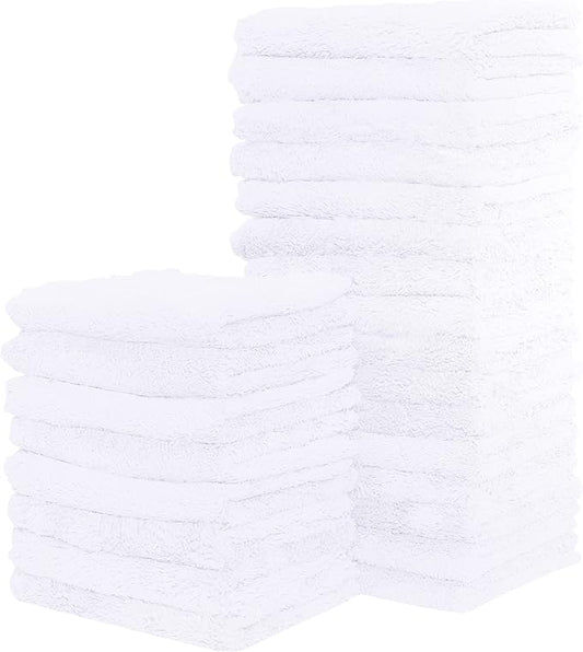 Sunny zzzZZ 24 Pack Kitchen Dishcloths - Does Not Shed Fluff - Reusable Dish Towels, Dish Cloths, Super Absorbent Coral Fleece Cleaning Cloths, Nonstick Oil Washable Fast Drying, 7 x 9 Inch (White)