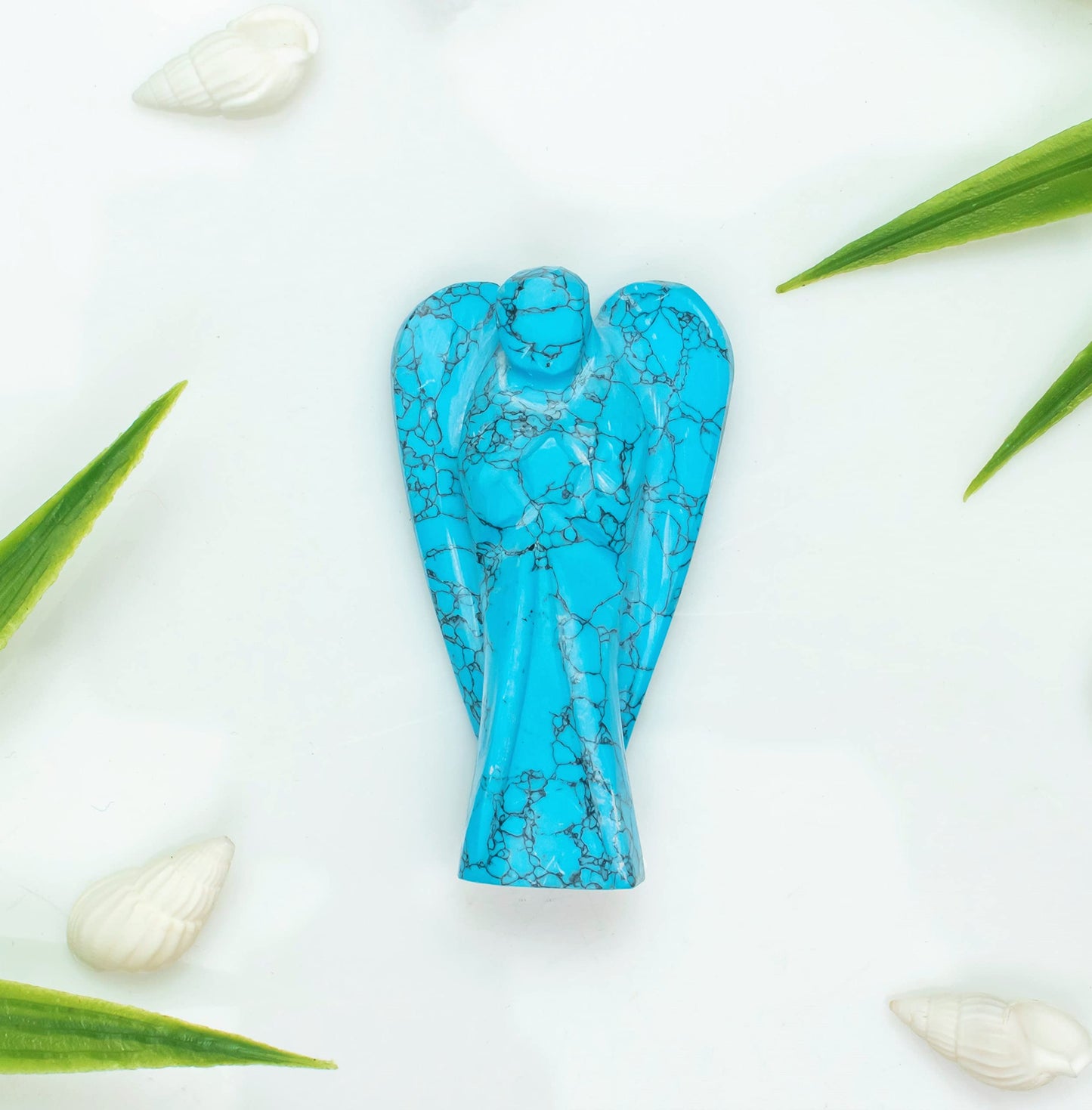Crocon Turquoise Gemstone Guardian Angel Healing Crystal, Hand Carved Pocket Angel Figurine - Handmade Mini Statue for Love, Peace & Healing, Crystals for Positive Energy, Natural Gemstone Figurine
