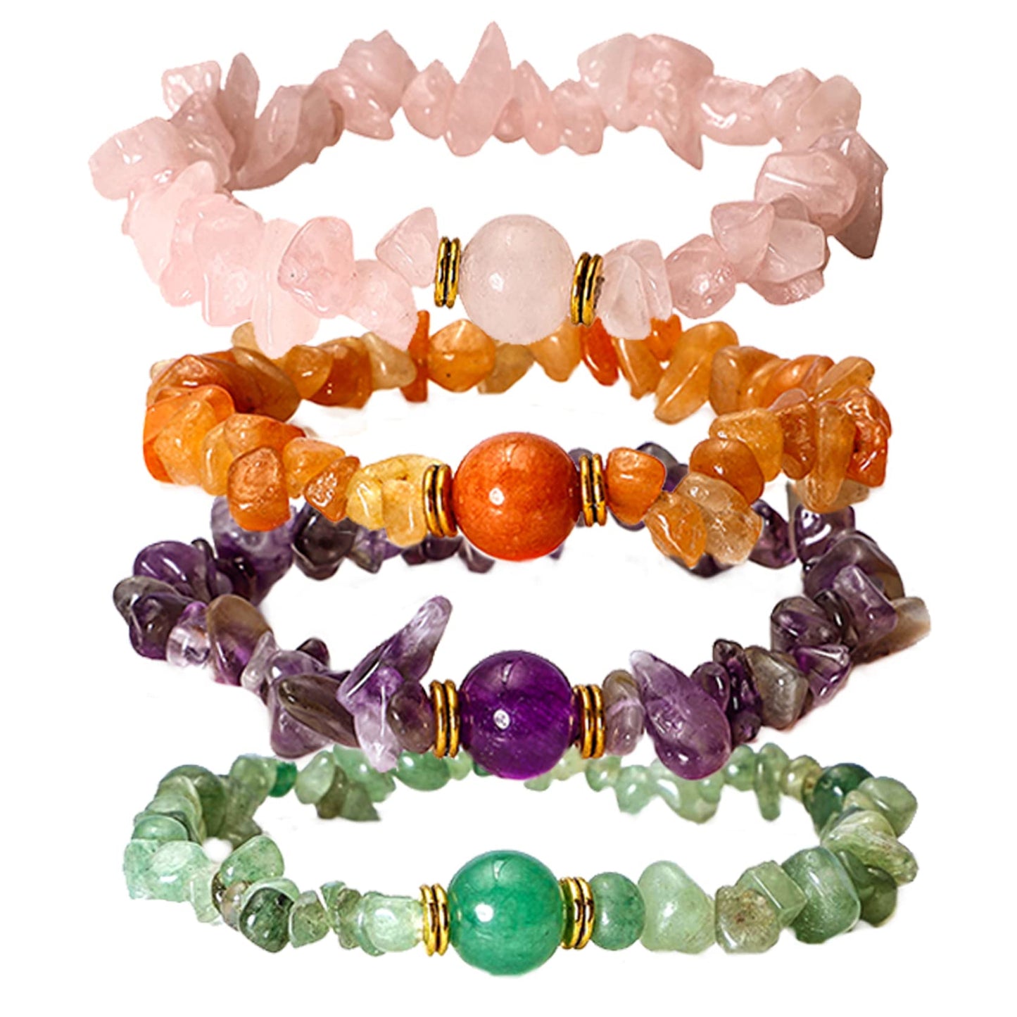 Eigso 7 Chakra Beaded Bracelets for Women and Men Pink Crystal Chips Bracelet for Praying Buddhist Tibetan