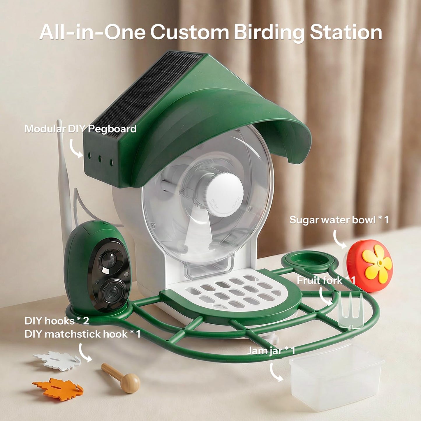 Liscuty Smart Bird Feeder with Camera - 2K HD Smart Bird Feeder, Solar Powered Outdoor Birdhouse with AI Bird Identification for Backyard Birding & Wildlife Bird Watching, Gift for BirdLover (Green)