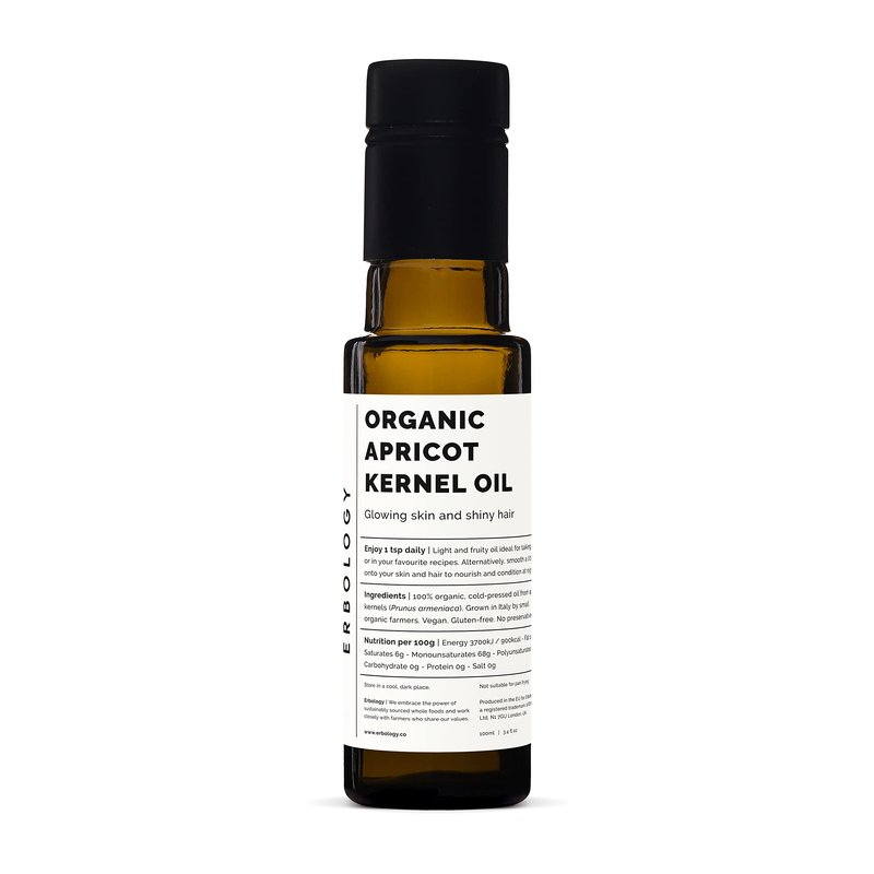 100% Organic Apricot Kernel Oil 100ml - Cold-Pressed - Premium Quality - Skin Health and Gut Health - Straight from Farm in Italy - Non-GMO - No Additives or Preservatives - Recyclable Glass Bottle