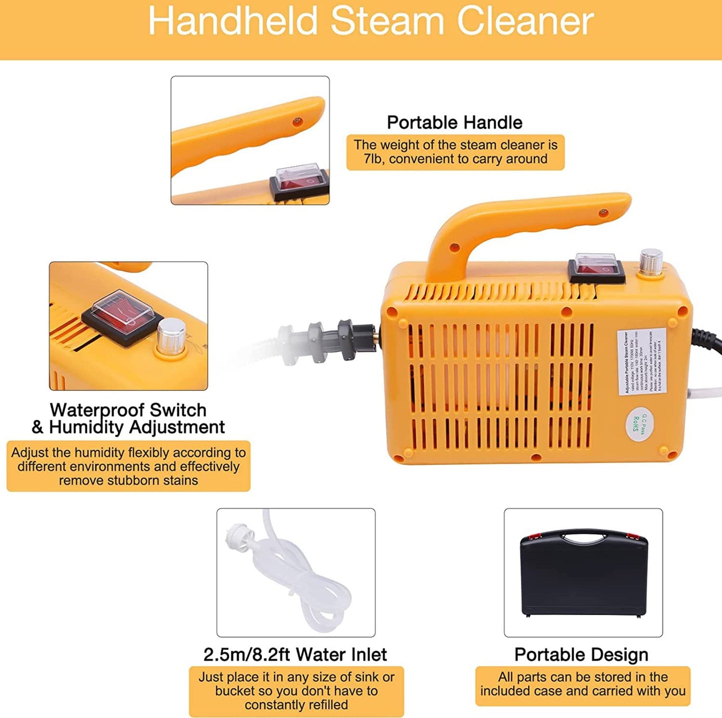 ZWEBY 2600W High Pressure Steam Cleaner, Portable Steam Cleaner, High Temperature High Pressure Mobile Cleaning Machine, Commercial Multi-Purpose Industrial Home Steam Cleaner,Black