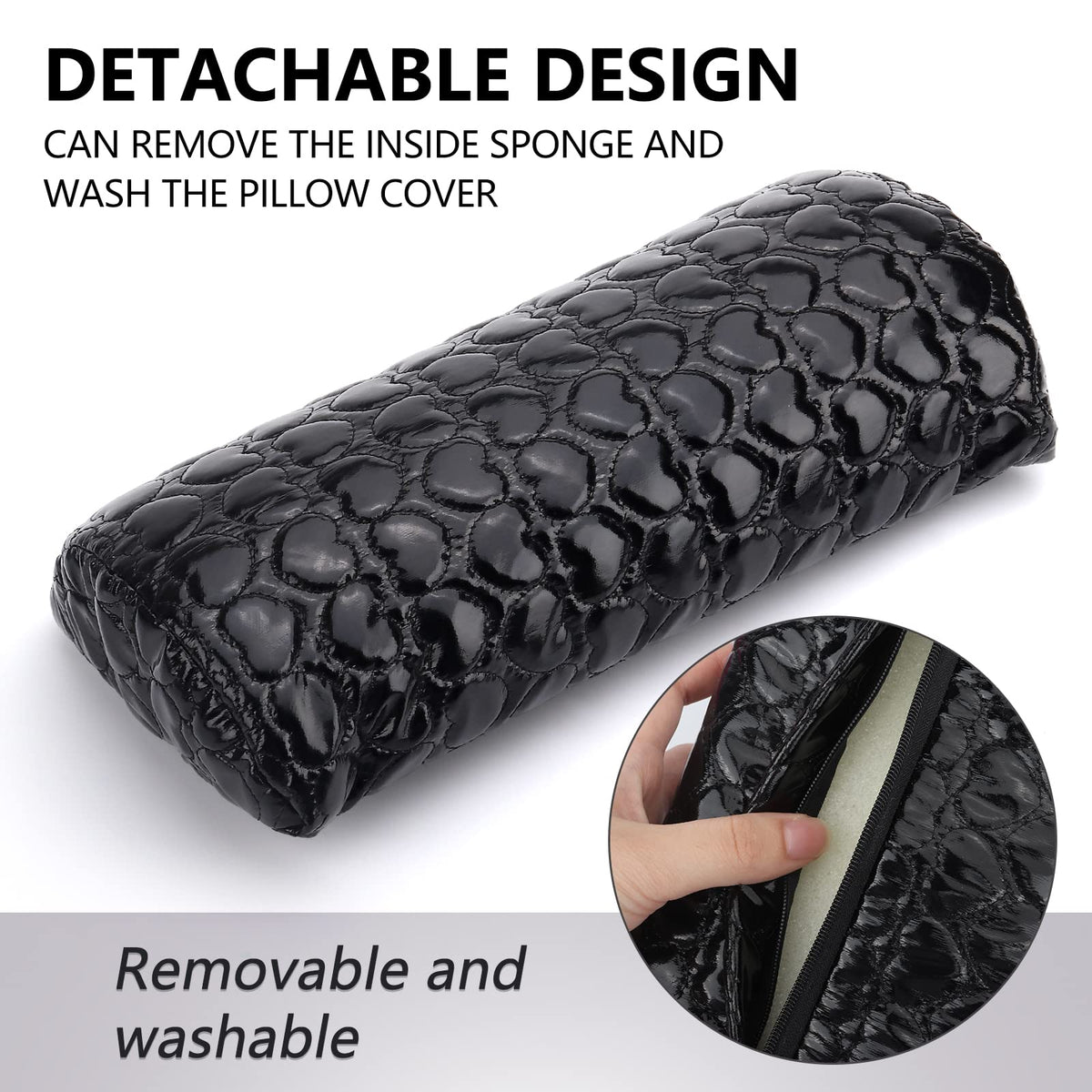 Nail Pillow Hand Rest for Nails, Washable PU Leather Nail Armrest Detachable Manicure Hand Pillow Cushion Nail Art Accessories Tool for Nails Tech (Black)