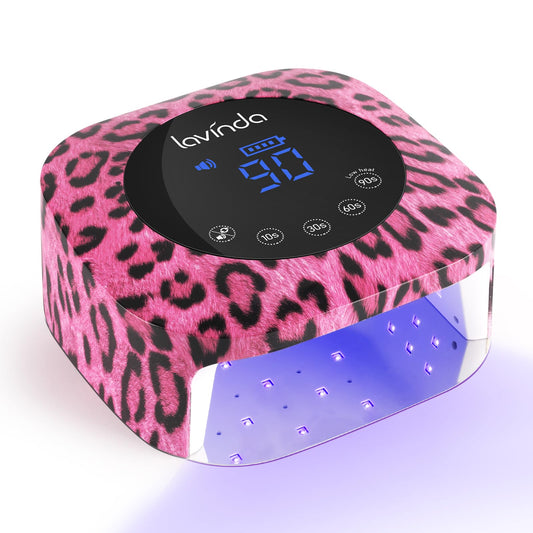 Lavinda Cheetah Nail Lamp, UV Light for Gel Nails Cordless UV LED Nail Lamp Lampara Led para Uñas Profesional with 4 Timer Settings Auto ON/Off Sensor for Salon Home Nail Technician - Pink
