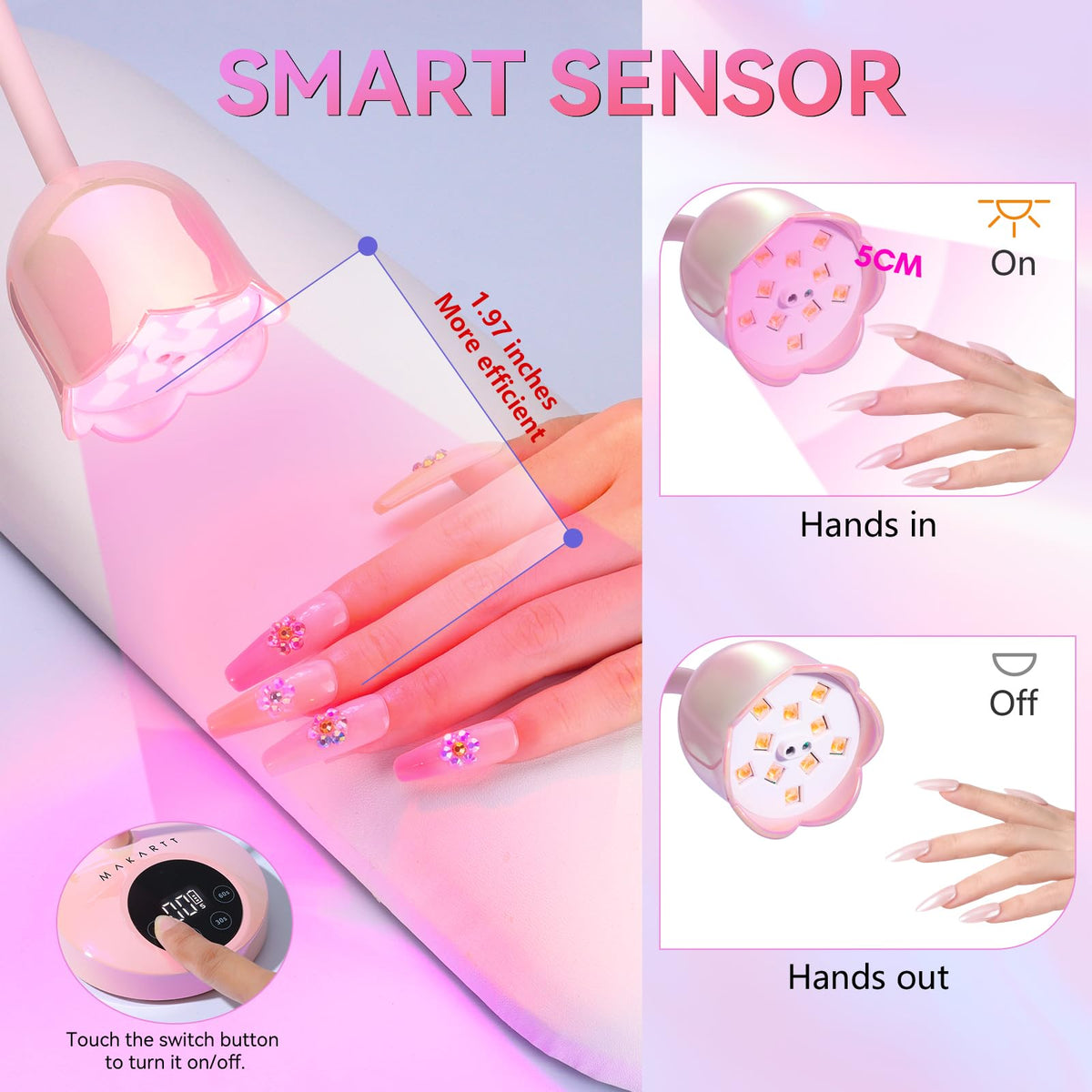 Makartt Cordless Mini UV LED Nail Lamp, 10s Flash Cure Nail Lamp for Gel Polish, 30mW/cm² Rechargeable Gooseneck UV Light Nail Dryer with Auto Sensor & 4 Timers, Portable for Daily Manicure & Travel