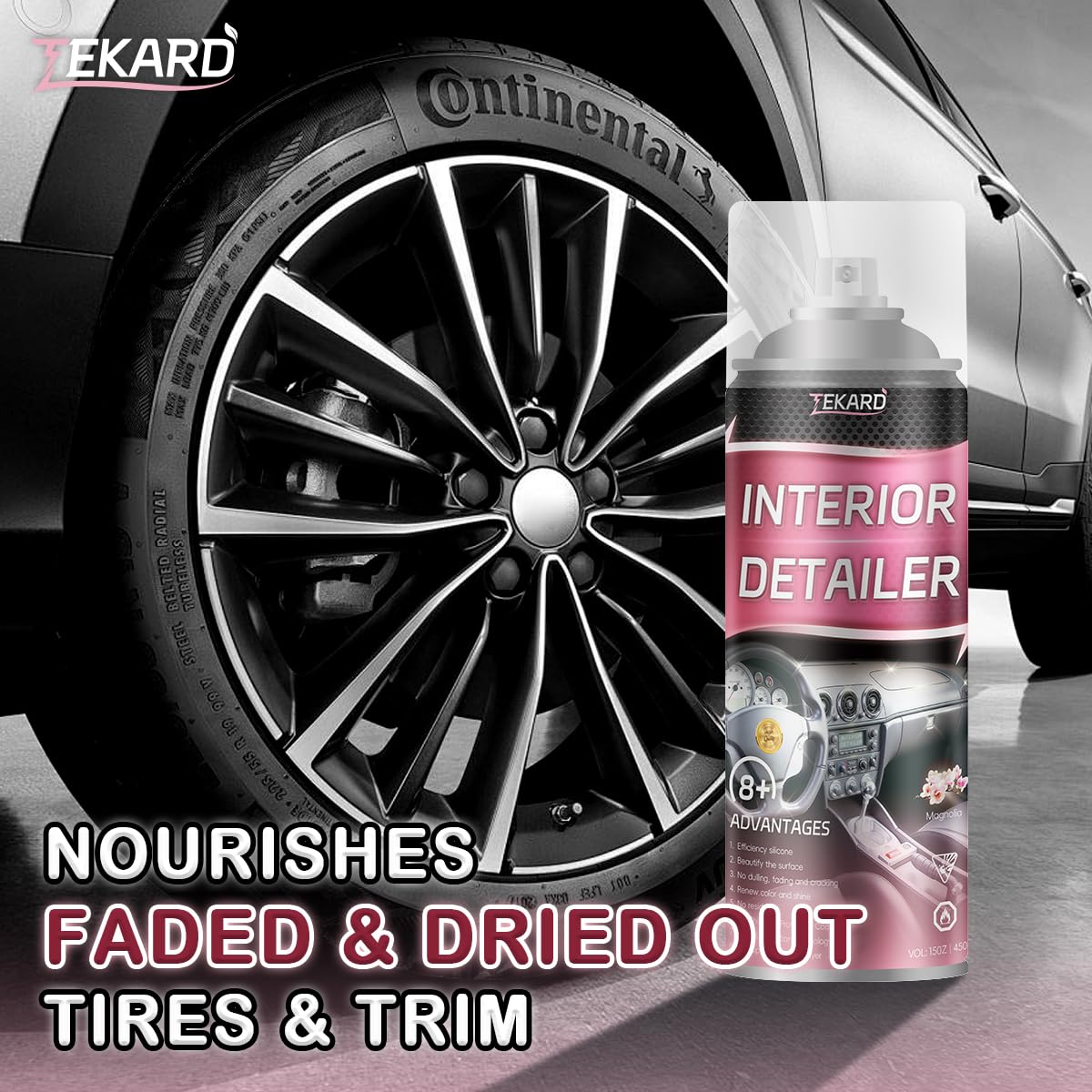 TEKARD Car Interior Cleaner, Leather Cleaner, 15 oz. Large-Capacity Interior Detailer in Iron Can, Wheel Cleaner, Suitable for Cleaning Rubber, Plastic, and Leather Surfaces Inside Vehicles (1 Bottle)