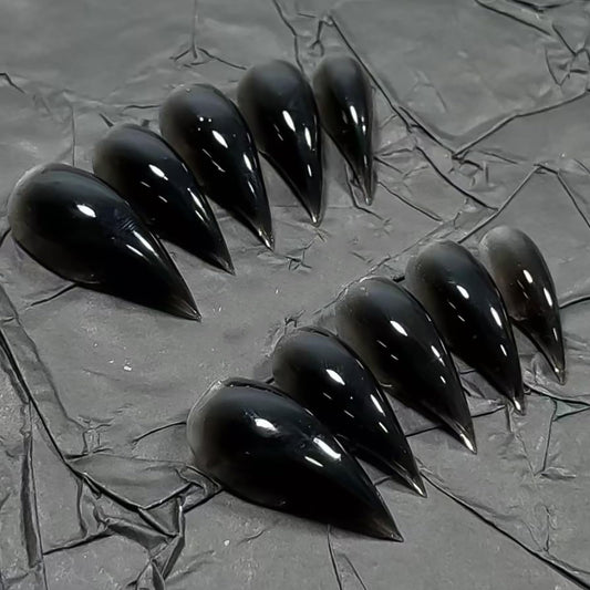 Luxury Press on Nails Medium Stiletto Handmade Eagle Claw Unique Reusable ABS Material Fake Nails Dragon Cat Claw False Nails with Designs Black Glossy Glue on Nail Curved Thick Acrylic Nail(M)